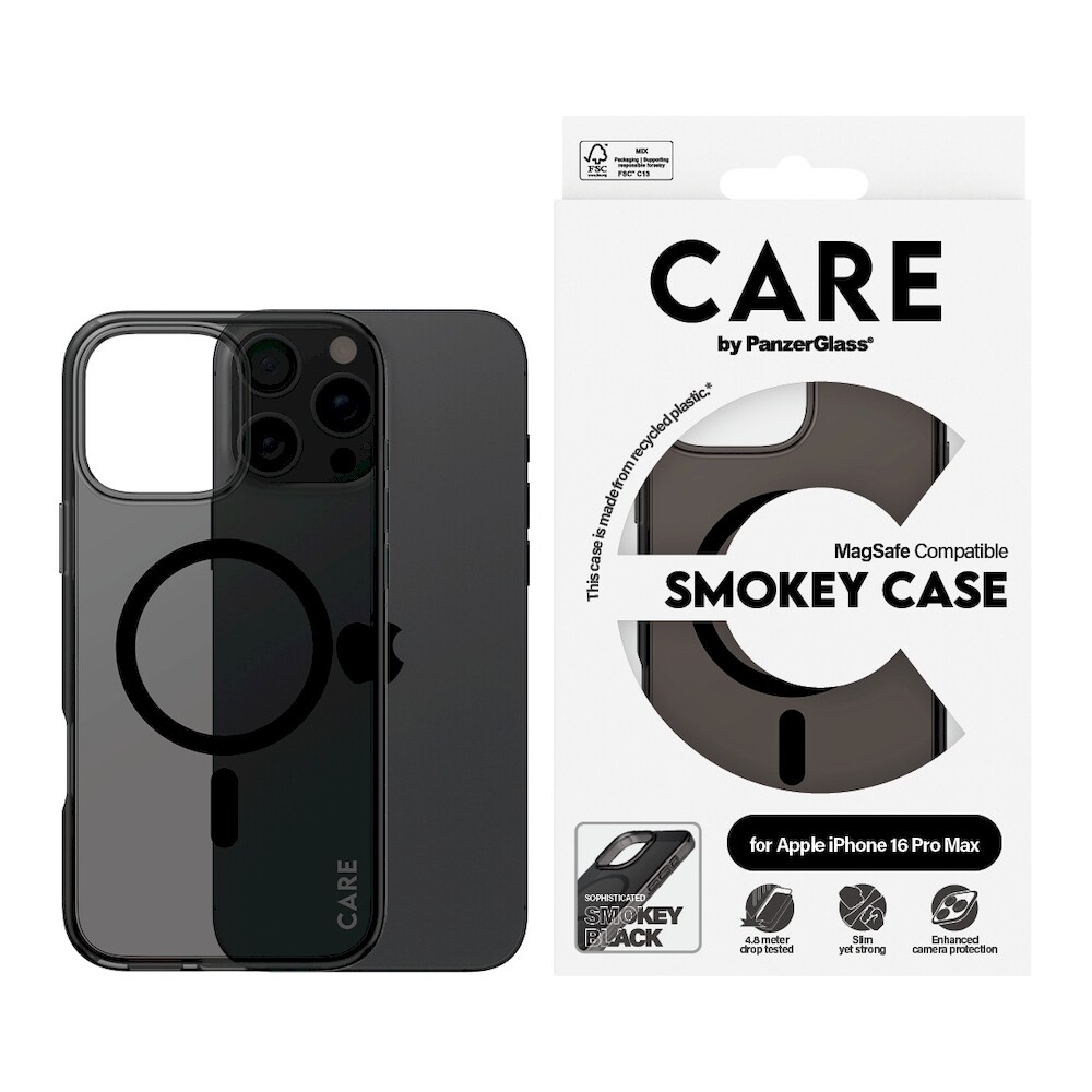 PanzerGlass-CARE-kryt-Apple-iPhone-16-Pro-Max-MagSafe-Smokey-kourovy-cerny