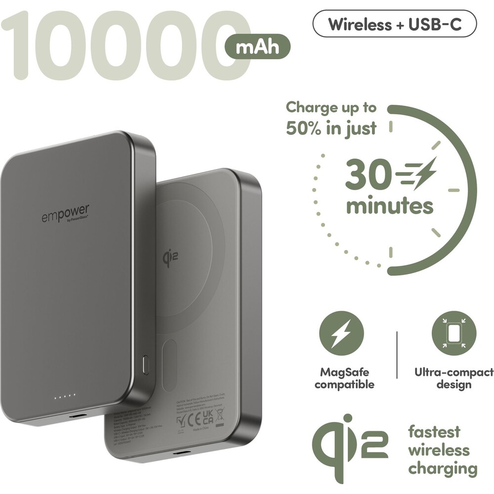 PanzerGlass-empower-bezdratova-Qi2-powerbanka-10000-mAh-MagSafe-seda