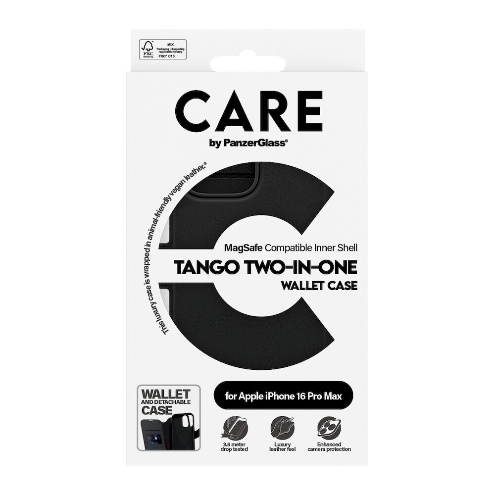 PanzerGlass-CARE-pouzdro-Apple-iPhone-16-Pro-Max-MagSafe-Wallet-2v1-cerny