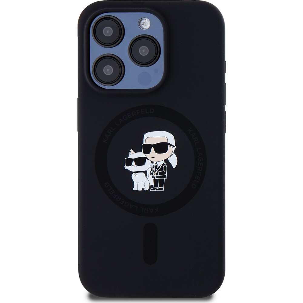 Karl-Lagerfeld-Liquid-Silicone-Karl-and-Choupette-Magsafe-zadni-kryt-iPhone-15-Pro-cerny