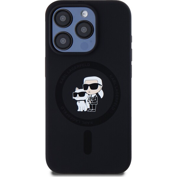 Karl-Lagerfeld-Liquid-Silicone-Karl-and-Choupette-Magsafe-zadni-kryt-iPhone-15-Pro-cerny