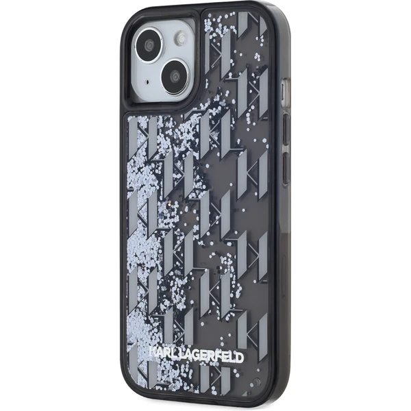 Karl Lagerfeld Liquid Glitter Monogram Gradient zadní kryt iPhone 15 černý - Pouzdra - Obrázek RZN5000J01