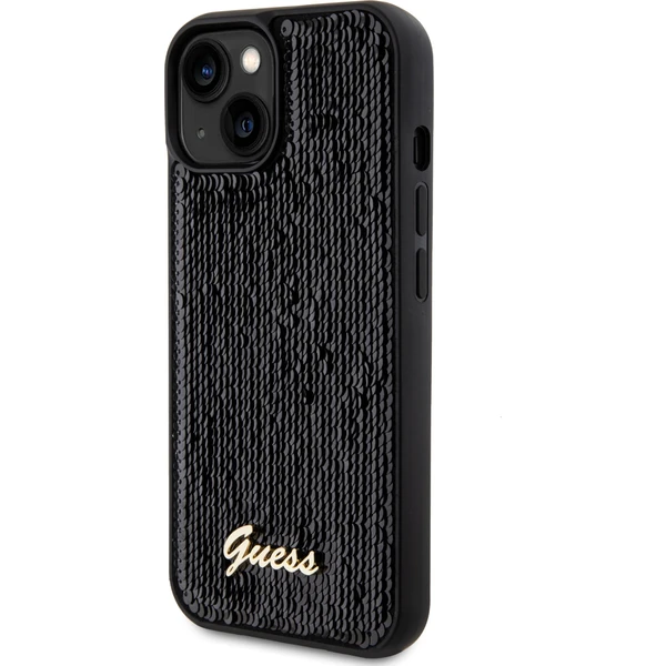 Guess Sequin Script Logo kryt iPhone 15 černý - Pouzdra - Obrázek S592000N01