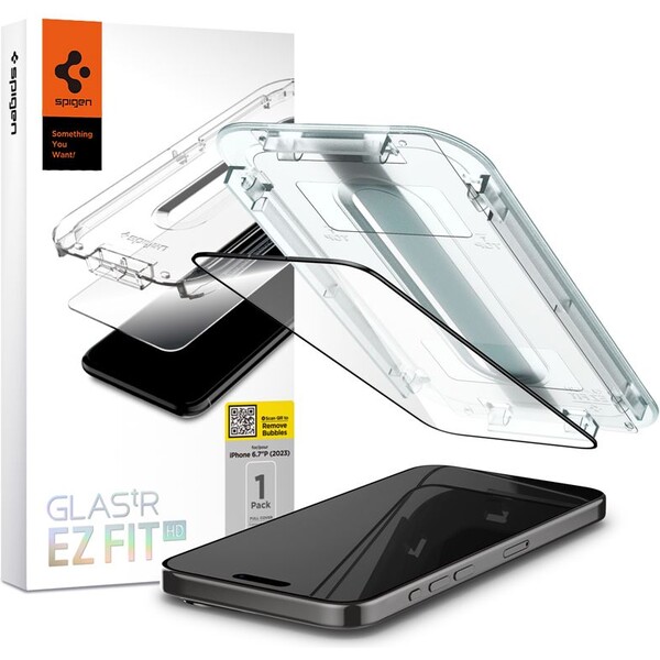 Spigen-Glass-tR-EZ-Fit-HD-tvrzene-sklo-iPhone-15-Pro-Max-cerne