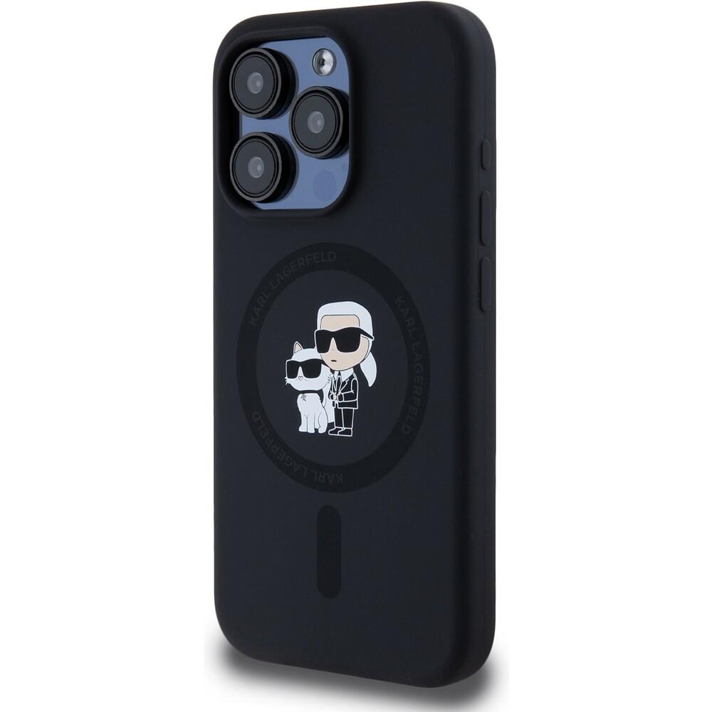 Karl-Lagerfeld-Liquid-Silicone-Karl-and-Choupette-Magsafe-zadni-kryt-iPhone-15-Pro-cerny