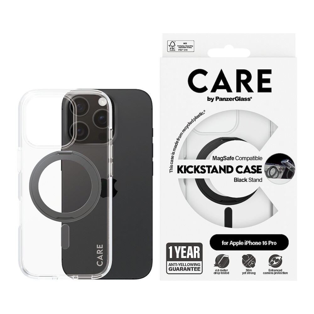 PanzerGlass-CARE-kryt-Apple-iPhone-16-Pro-MagSafe-KickStand-ciry-cerny