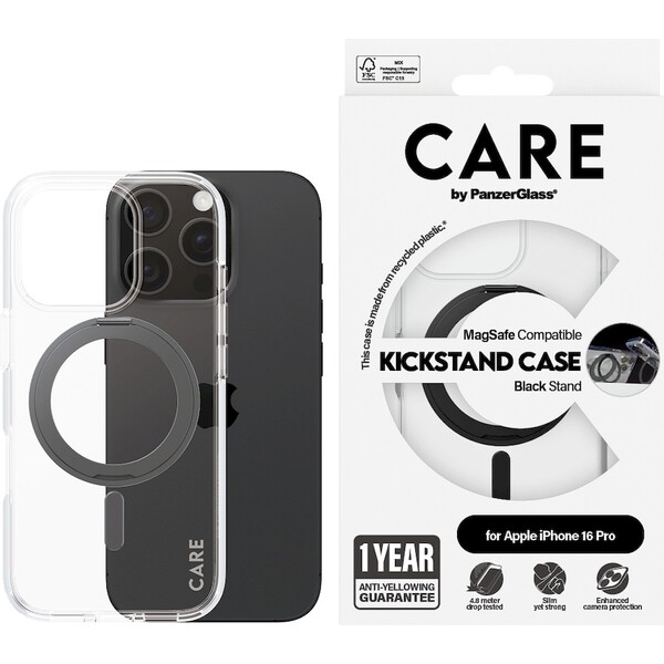 PanzerGlass-CARE-kryt-Apple-iPhone-16-Pro-MagSafe-KickStand-ciry-cerny