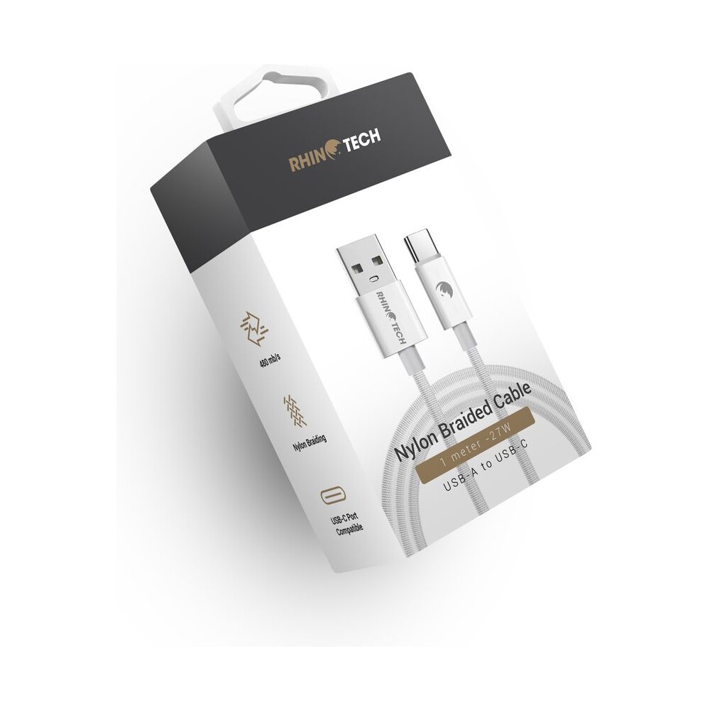 RhinoTech-USB-A-USB-C-napajeci-kabel-27W-1m-bily