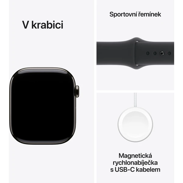 Apple Watch Series 10 Cellular 42mm Břidlicově šedý titan s černým sportovním řemínkem M/L - Chytré hodinky - Obrázek TBQ7000K01