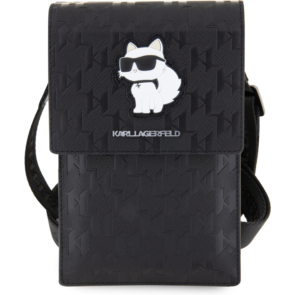Karl-Lagerfeld-Saffiano-Monogram-Choupette-NFT-Wallet-Bag-pouzdro-cerne
