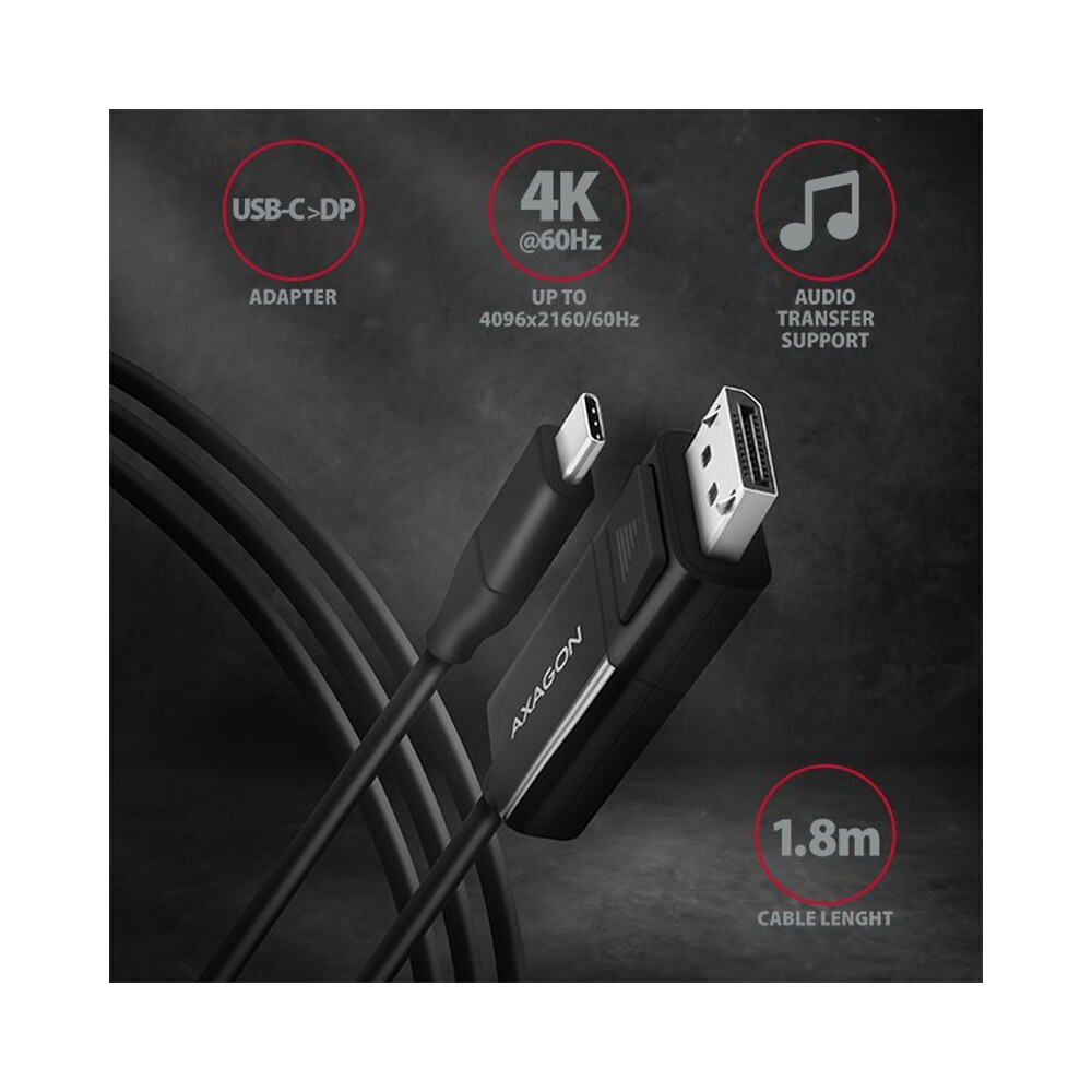 AXAGON-USB-C-DisplayPort-1-2-kabel-4K-1-8m-cerny