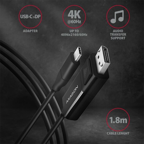 AXAGON-USB-C-DisplayPort-1-2-kabel-4K-1-8m-cerny