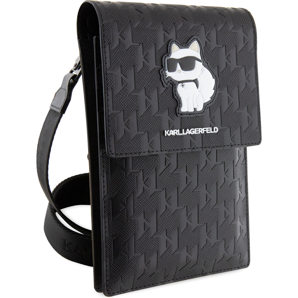 Karl-Lagerfeld-Saffiano-Monogram-Choupette-NFT-Wallet-Bag-pouzdro-cerne