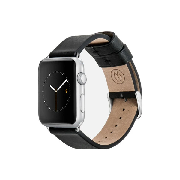 Monowear Leather Band Apple Watch 42,44 mm černý/stříbrné přezky