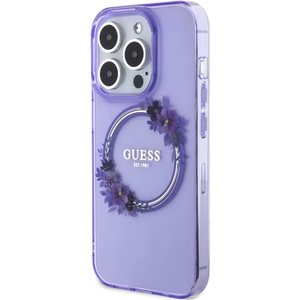 Guess PC/TPU Flowers Ring Glossy Logo MagSafe kryt iPhone 15 Pro fialový - Pouzdra - Obrázek VF62000N01