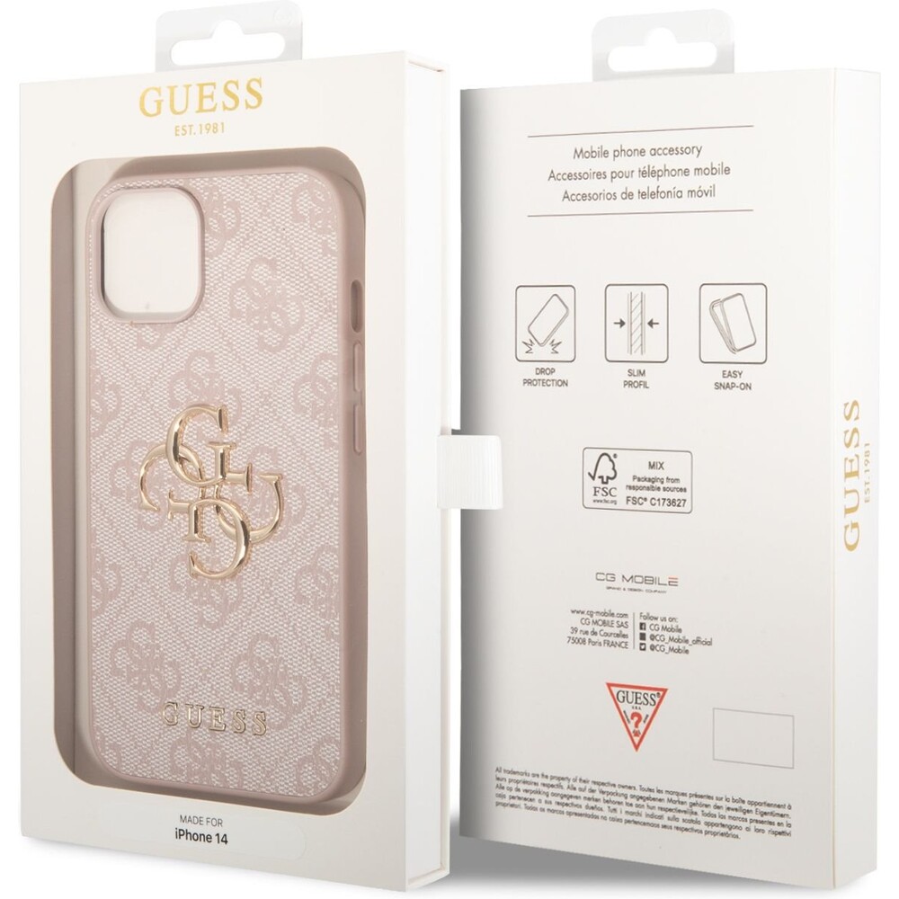 Guess-PU-4G-Metal-Logo-kryt-iPhone-14-ruzovy