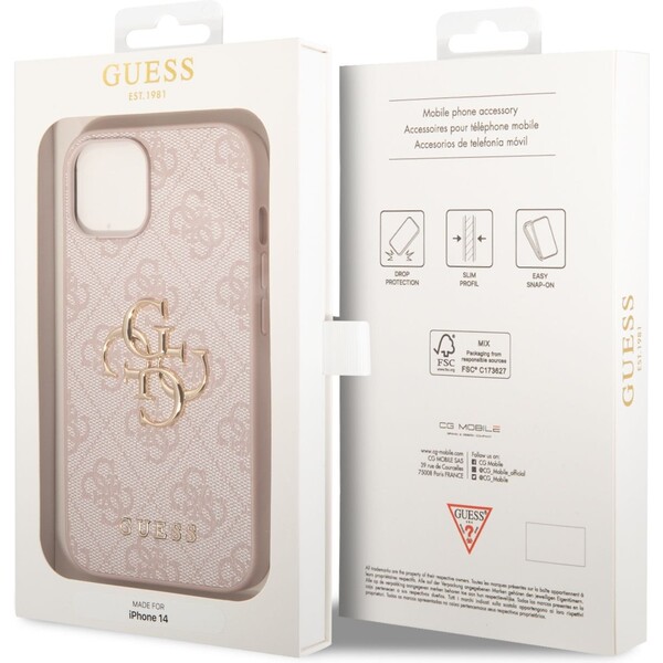 Guess-PU-4G-Metal-Logo-kryt-iPhone-14-ruzovy