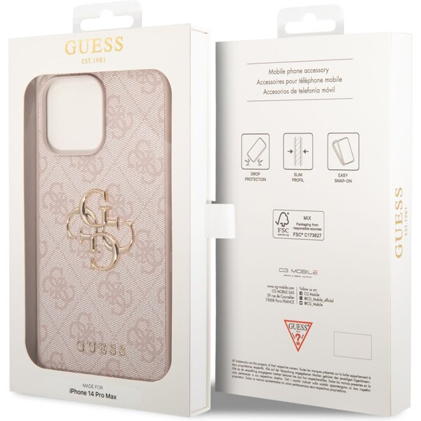 Guess-PU-4G-Metal-Logo-kryt-iPhone-14-Pro-Max-ruzovy