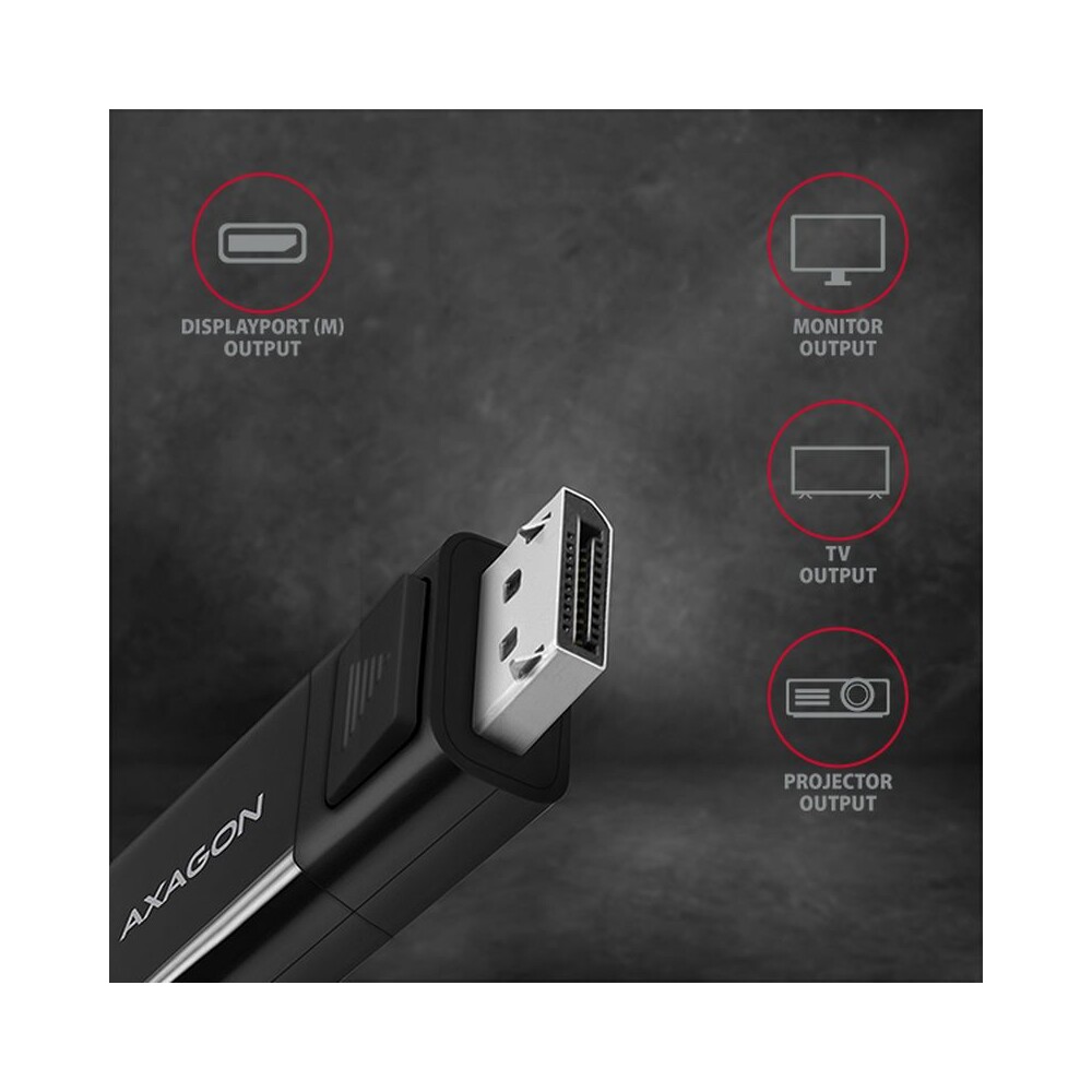 AXAGON-USB-C-DisplayPort-1-2-kabel-4K-1-8m-cerny