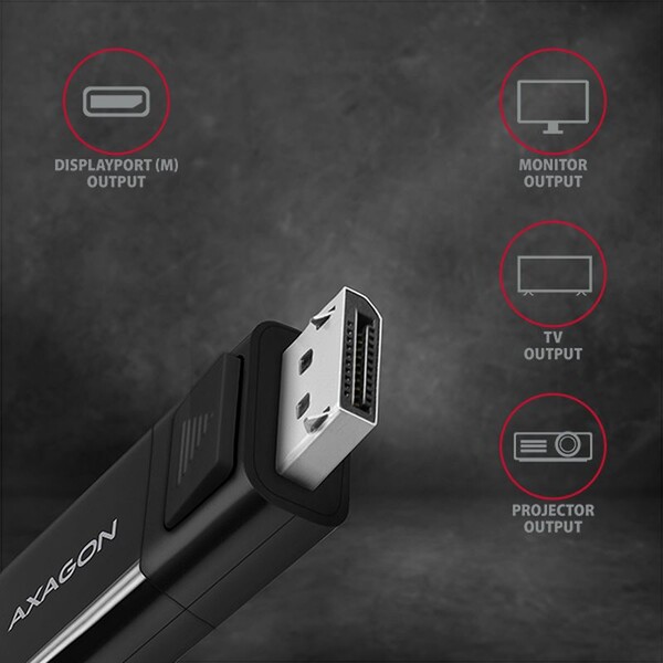 AXAGON-USB-C-DisplayPort-1-2-kabel-4K-1-8m-cerny