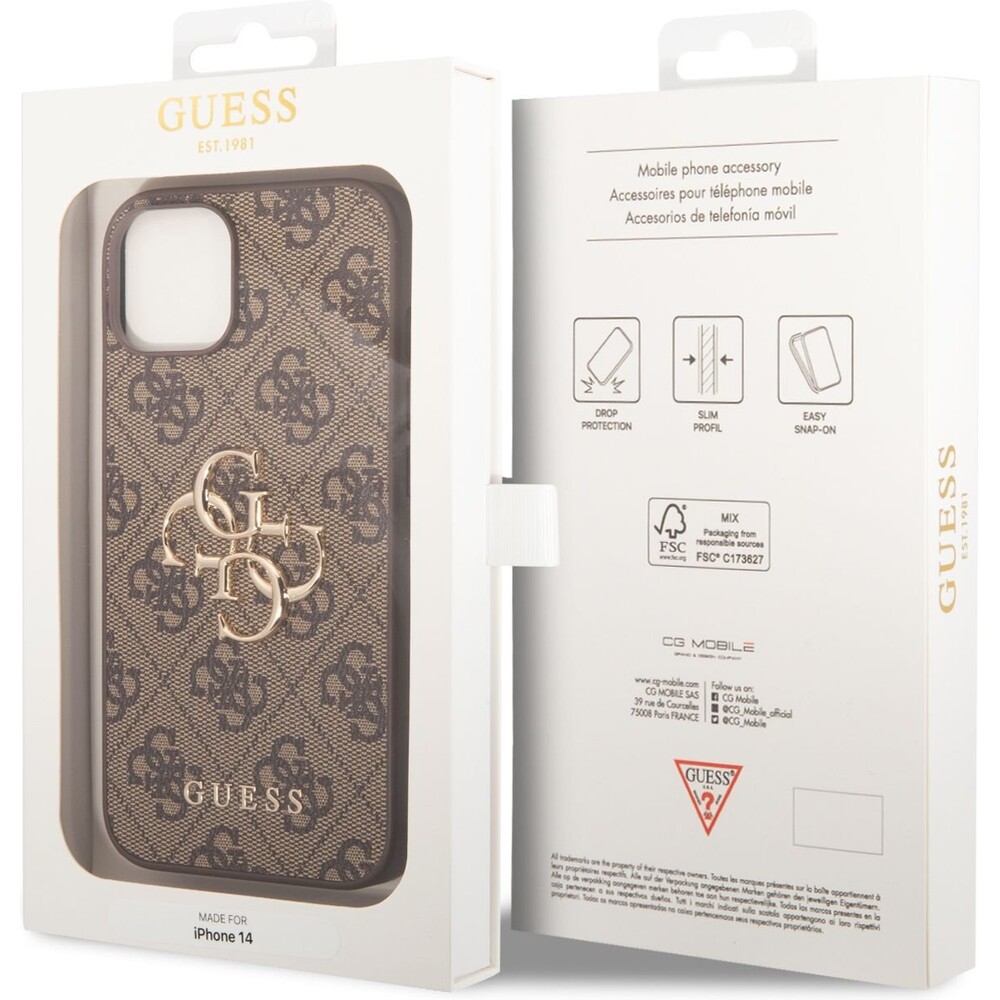 Guess-PU-4G-Metal-Logo-kryt-iPhone-14-hnedy