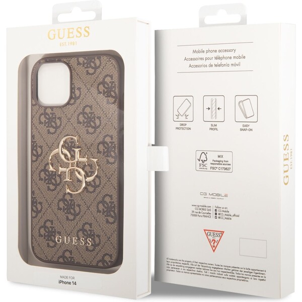 Guess-PU-4G-Metal-Logo-kryt-iPhone-14-hnedy
