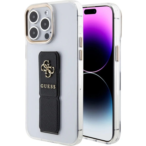 Guess PU Grip Stand 4G Metal Logo kryt iPhone 15 Pro černý - Pouzdra - Hlavní obrázek