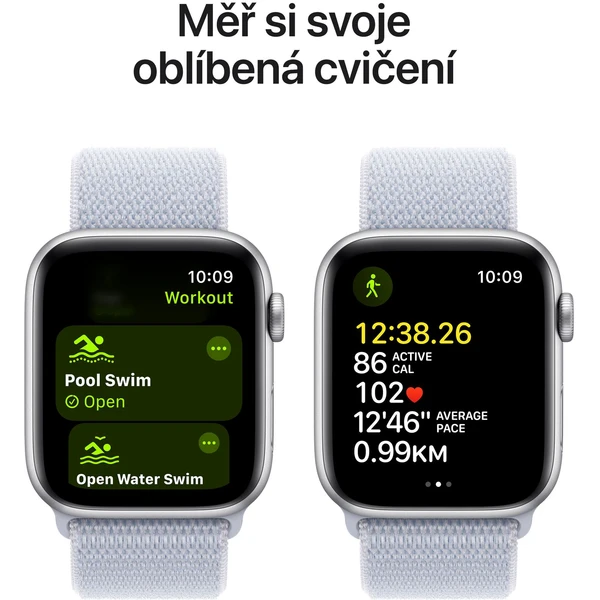 Apple Watch SE (2024) Cellular 40mm Stříbrný hliník s oblačně modrým provlékacím řemínkem - Chytré hodinky - Obrázek WEQ7000K01