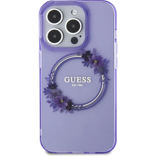 Guess PC/TPU Flowers Ring Glossy Logo MagSafe kryt iPhone 15 Pro fialový - Pouzdra - Obrázek WF62000N01
