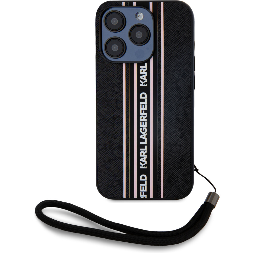 Karl-Lagerfeld-PU-Saffiano-Athleisure-Stripe-and-Strap-zadni-kryt-iPhone-15-Pro-ruzovy