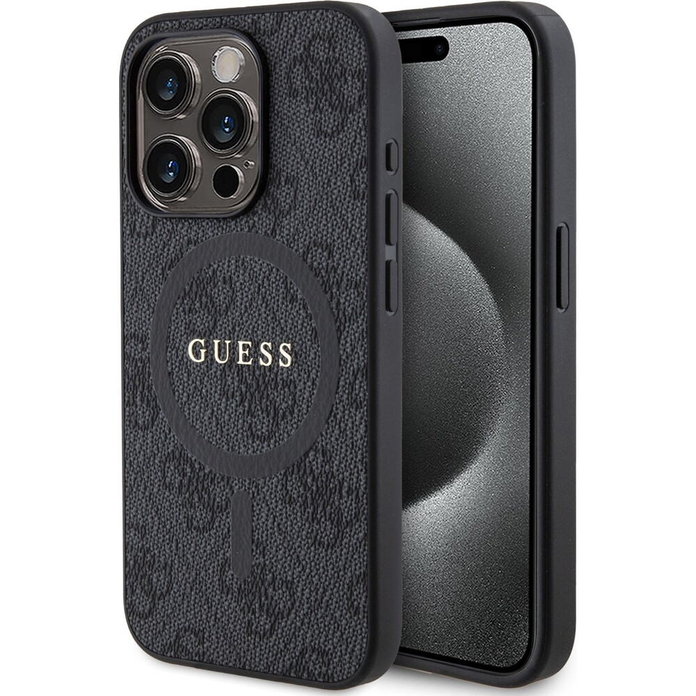 Guess-PU-Leather-4G-Colored-Ring-MagSafe-kryt-iPhone-15-Pro-cerny