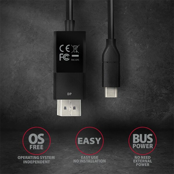 AXAGON-USB-C-DisplayPort-1-2-kabel-4K-1-8m-cerny