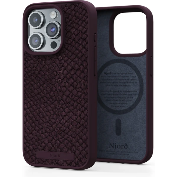 NJORD Salmon Leather Magsafe kryt iPhone 15 Pro vínový - Pouzdra - Hlavní obrázek