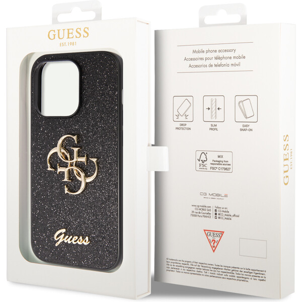 Guess-PU-Fixed-Glitter-4G-Metal-Logo-kryt-iPhone-15-Pro-Max-cerny