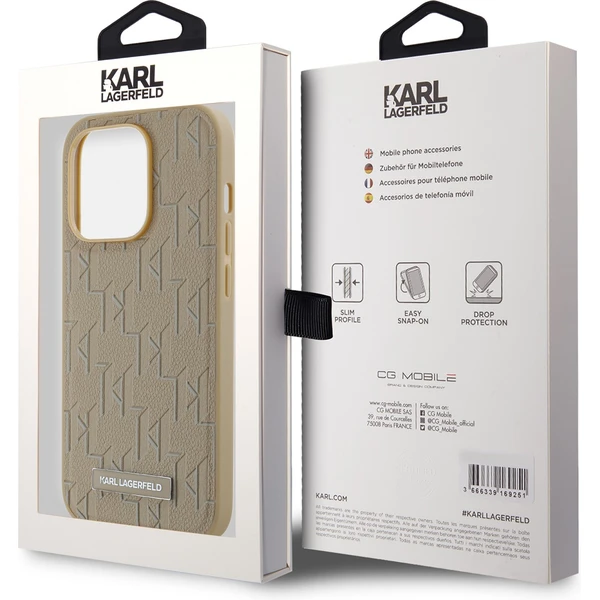 Karl Lagerfeld PU Leather Monogram Metal Logo Magsafe zadní kryt iPhone 15 Pro Max béžový - Pouzdra - Obrázek X0P5000J01