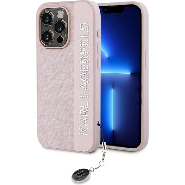 Karl-Lagerfeld-PU-Saffiano-Rhinestone-Charm-zadni-kryt-iPhone-15-Pro-Max-ruzovy