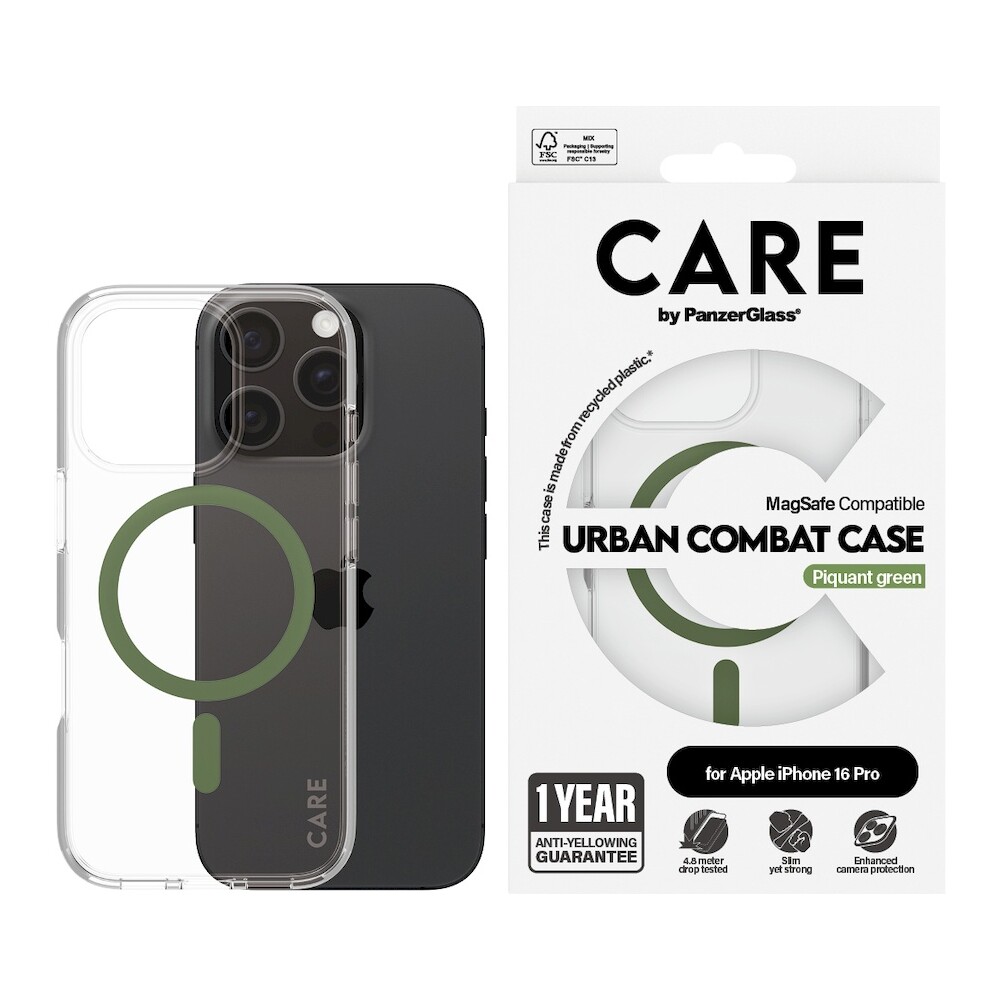 PanzerGlass-CARE-kryt-Apple-iPhone-16-Pro-MagSafe-Urban-Combat-ciry-zeleny