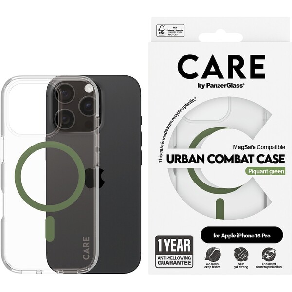PanzerGlass-CARE-kryt-Apple-iPhone-16-Pro-MagSafe-Urban-Combat-ciry-zeleny