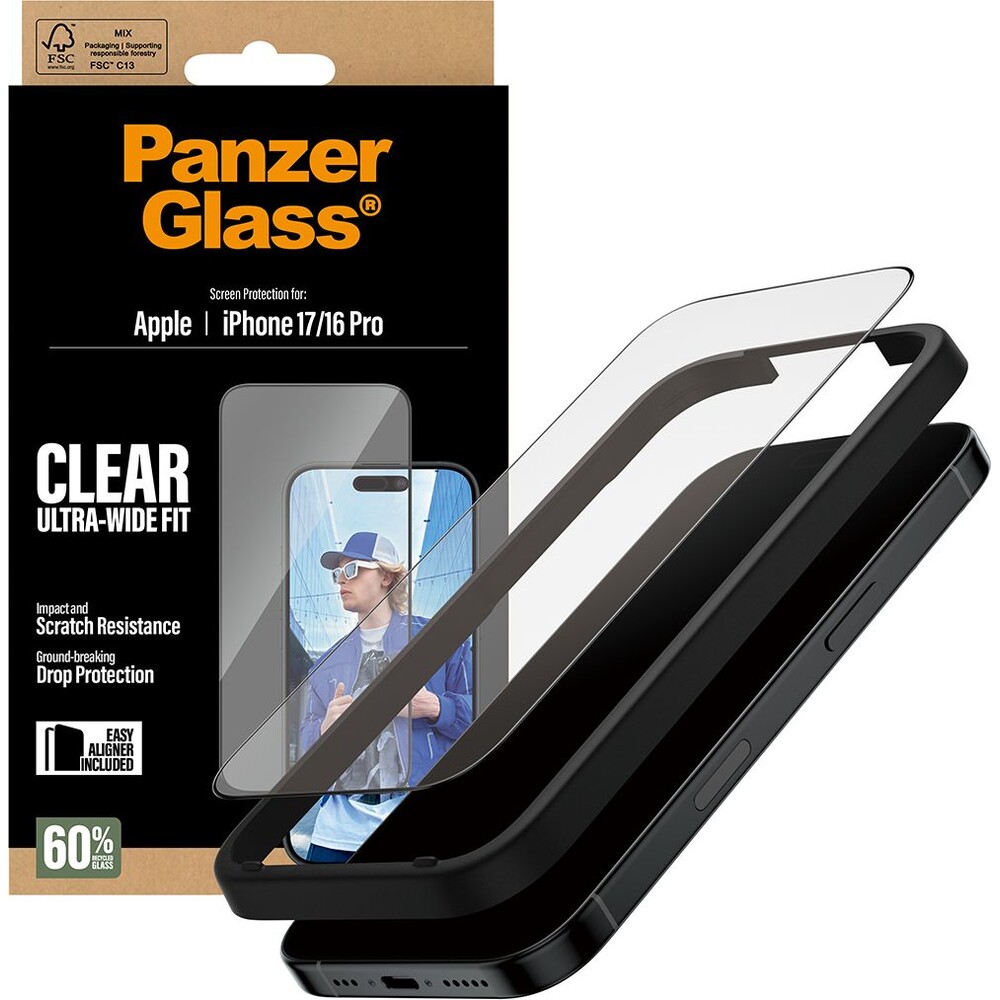 PanzerGlass-Ultra-Wide-Fit-sklo-Apple-iPhone-17-16-Pro-s-instalacnim-rameckem