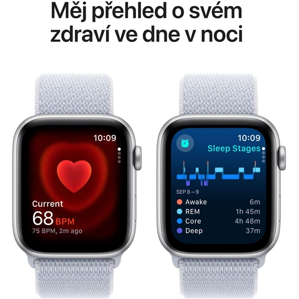 Apple Watch SE (2024) Cellular 40mm Stříbrný hliník s oblačně modrým provlékacím řemínkem - Chytré hodinky - Obrázek XEQ7000K01