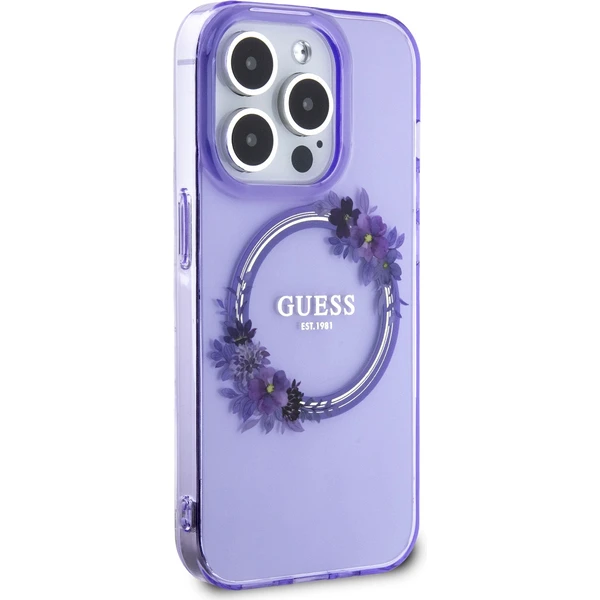 Guess PC/TPU Flowers Ring Glossy Logo MagSafe kryt iPhone 15 Pro fialový - Pouzdra - Obrázek XF62000N01