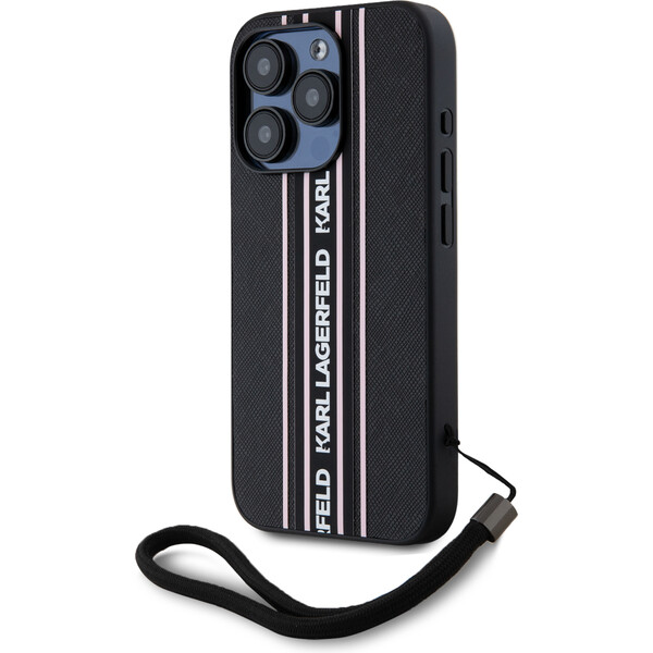 Karl-Lagerfeld-PU-Saffiano-Athleisure-Stripe-and-Strap-zadni-kryt-iPhone-15-Pro-ruzovy
