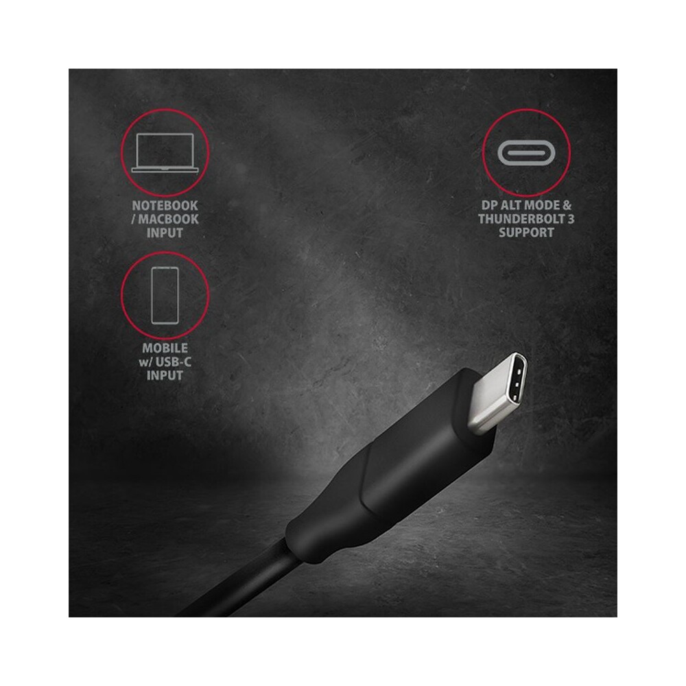 AXAGON-USB-C-DisplayPort-1-2-kabel-4K-1-8m-cerny