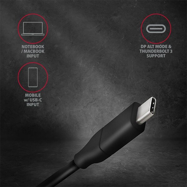 AXAGON-USB-C-DisplayPort-1-2-kabel-4K-1-8m-cerny