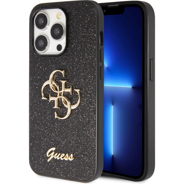 Guess-PU-Fixed-Glitter-4G-Metal-Logo-kryt-iPhone-15-Pro-Max-cerny