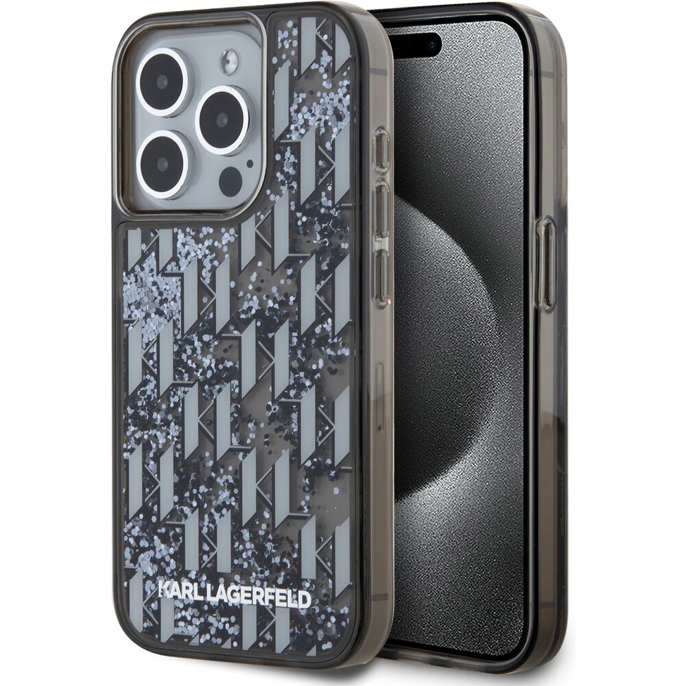 Karl-Lagerfeld-Liquid-Glitter-Monogram-Gradient-zadni-kryt-pro-iPhone-15-Pro-Max-cerny