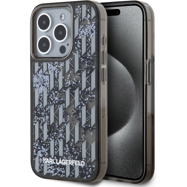 Karl-Lagerfeld-Liquid-Glitter-Monogram-Gradient-zadni-kryt-pro-iPhone-15-Pro-Max-cerny