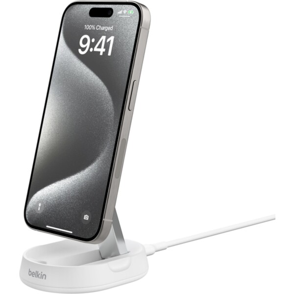 Belkin-BOOST-CHARGE-PRO-Qi2-MagSafe-nabijecka-15W-bez-adapteru-bila