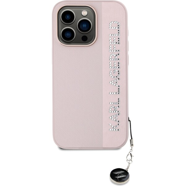 Karl-Lagerfeld-PU-Saffiano-Rhinestone-Charm-zadni-kryt-iPhone-15-Pro-Max-ruzovy