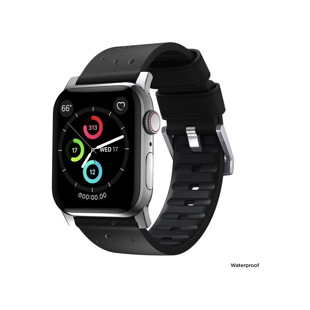 Nomad-Active-Strap-Pro-hydrofobni-kozeny-reminek-Apple-Watch-49-45-44-42mm-cerny-stribrny
